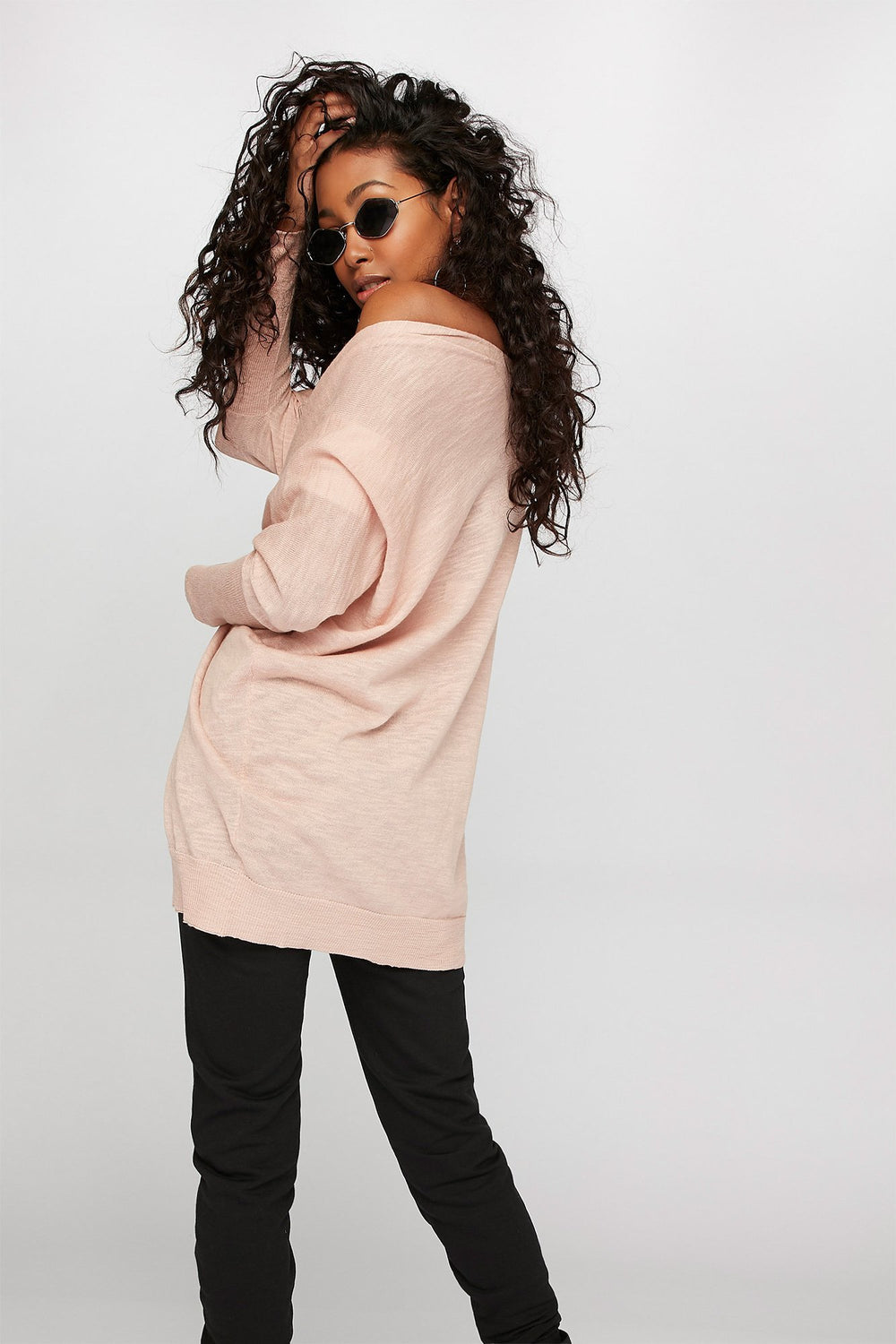 Women Cardigan surdimensionné ouvert Rose pâle