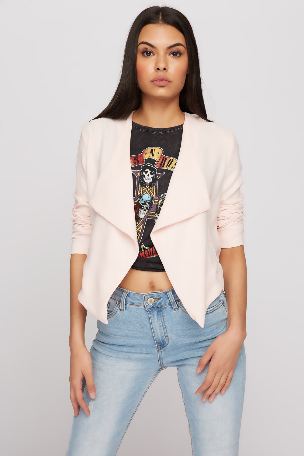 Women Blazer court asymétrique ouvert Rose pâle