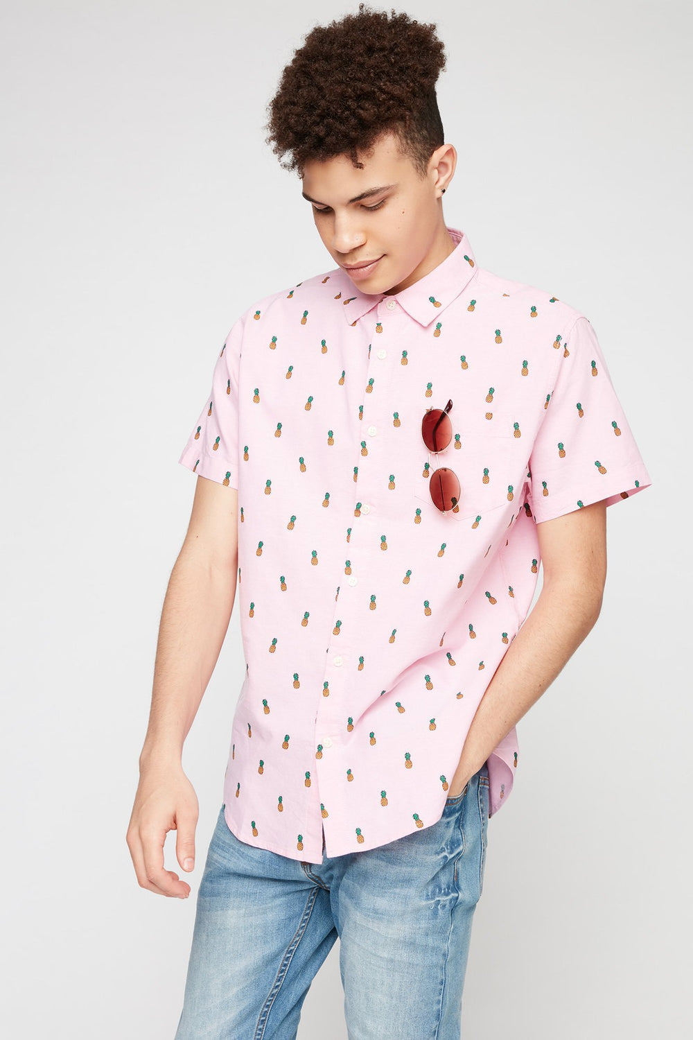 Men Chemise boutonnée imprimée Rose pâle
