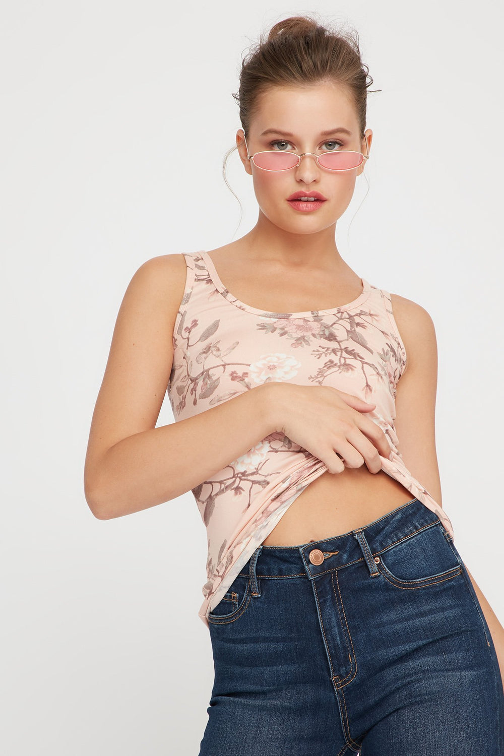 Women Débardeur imprimé à encolure arrondie Rose pâle