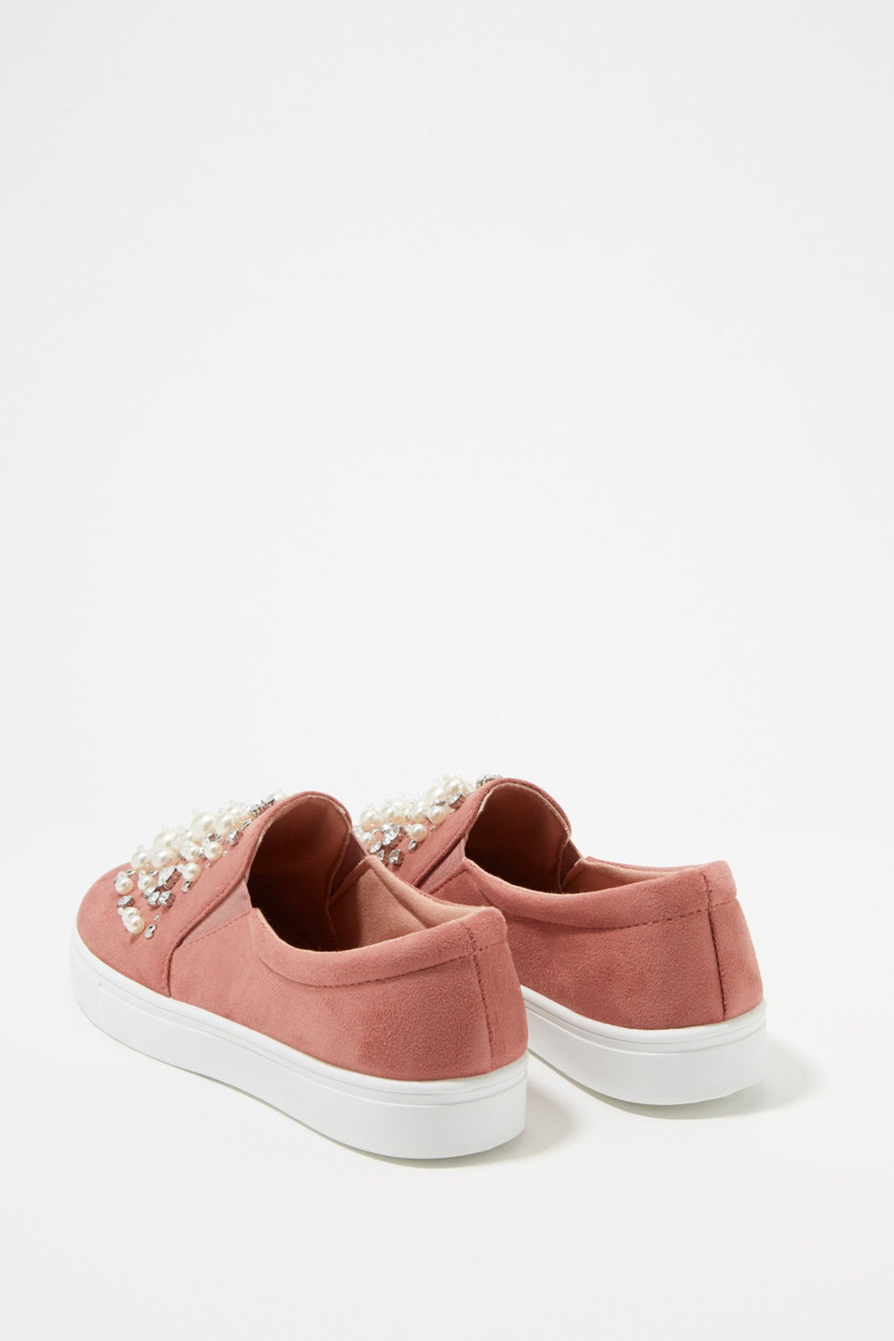 Women Espadrilles à enfiler avec perles, pierres du Rhin et clous Rose pâle