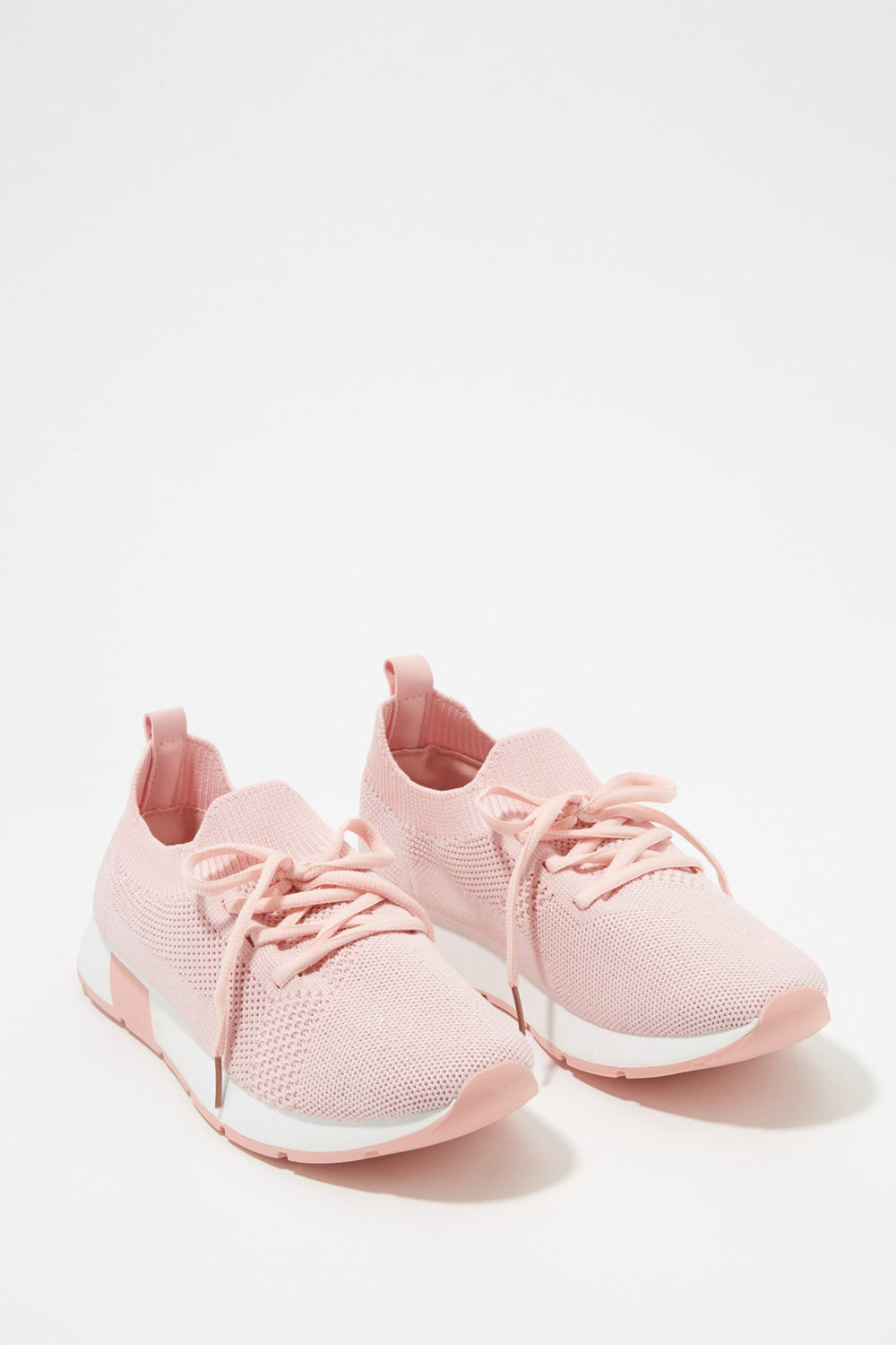 Women Espadrilles lacées perforées en tricot scintillant Rose pâle