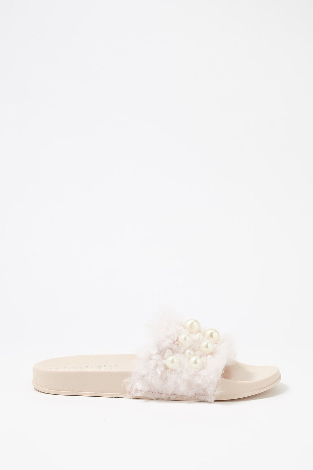 Women Mules en similifourrure avec perles Rose pâle