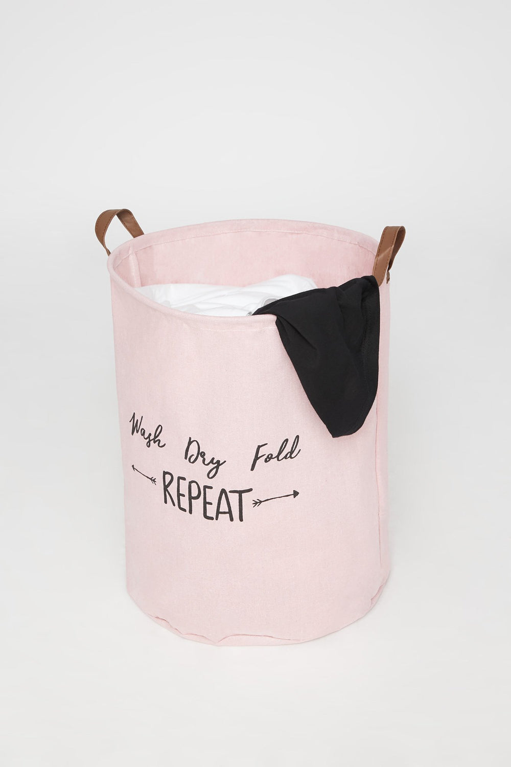 Women Panier à linge en toile à imprimé Wash Dry Fold Repeat Rose pâle