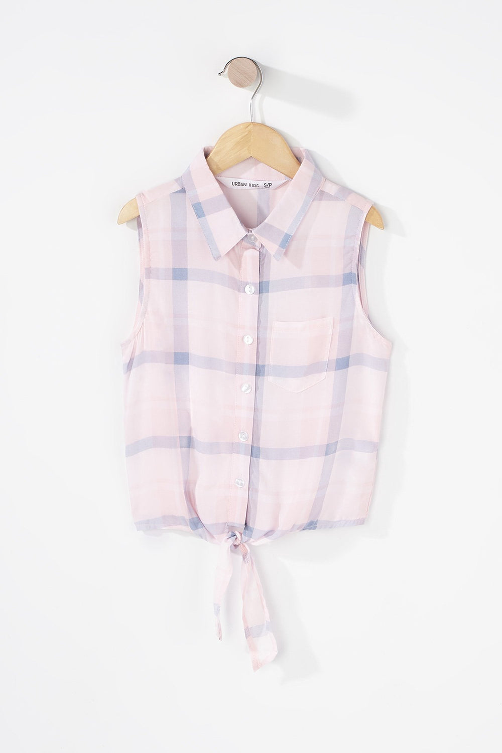 Kids Blouse boutonnée imprimée sans manches avec col et attache pour fille Rose pâle