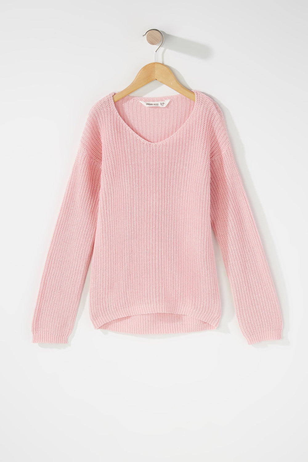Kids Chandail à enfiler en tricot avec encolure en V pour fille Rose pâle