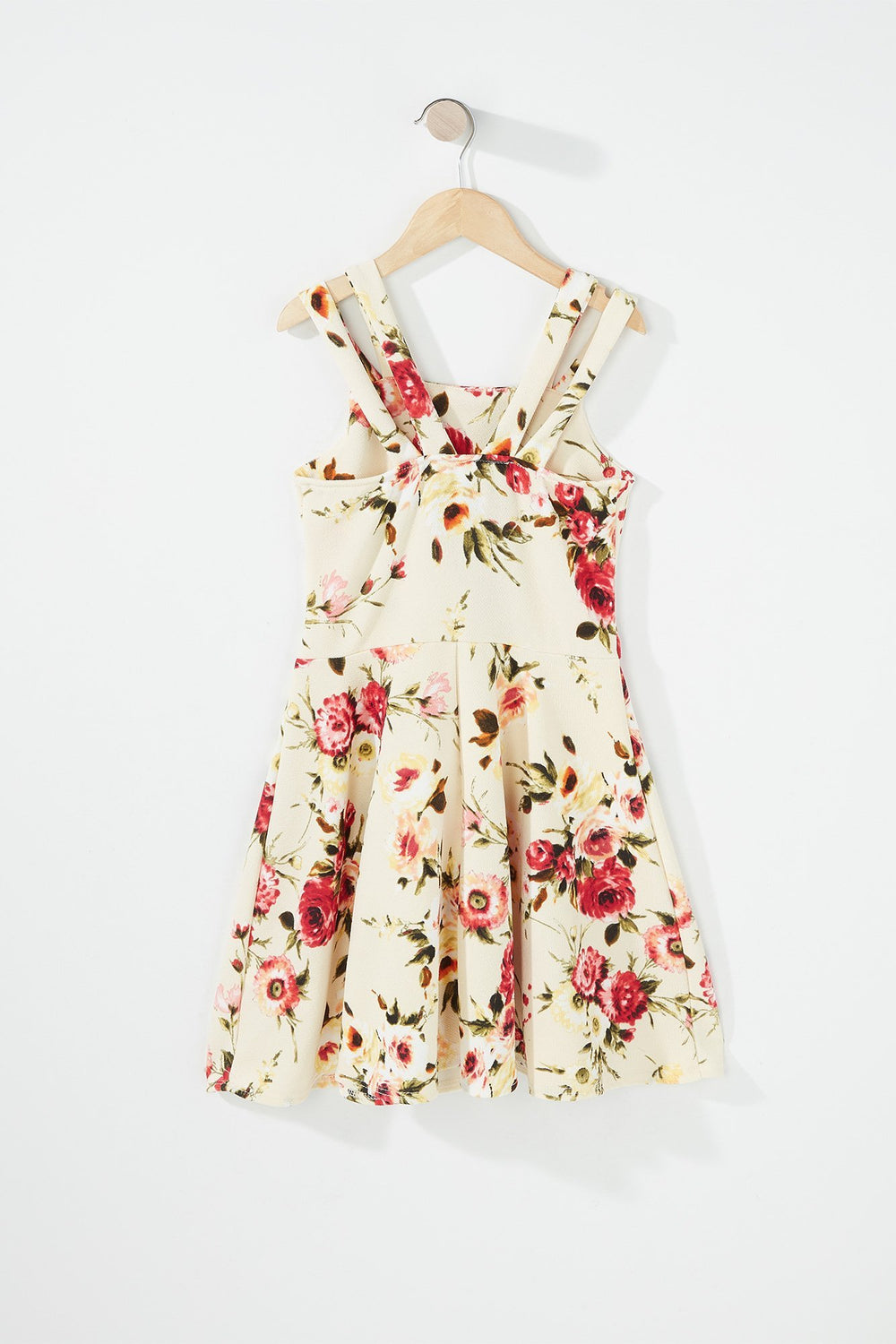 Kids Robe plissée fleurie à bretelles doubles pour fille Rose pâle