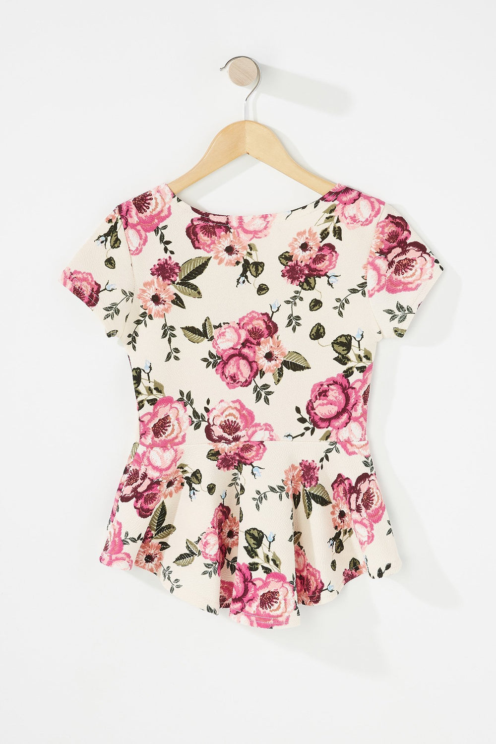 Kids T-shirt à basque fleuri à encolure arrondie avec collier pour fille Rose pâle