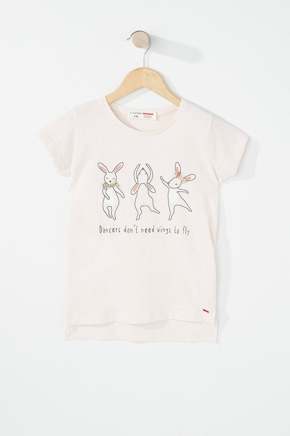Kids T-shirt asymétrique imprimé Lapin avec boucle pour fille Rose pâle