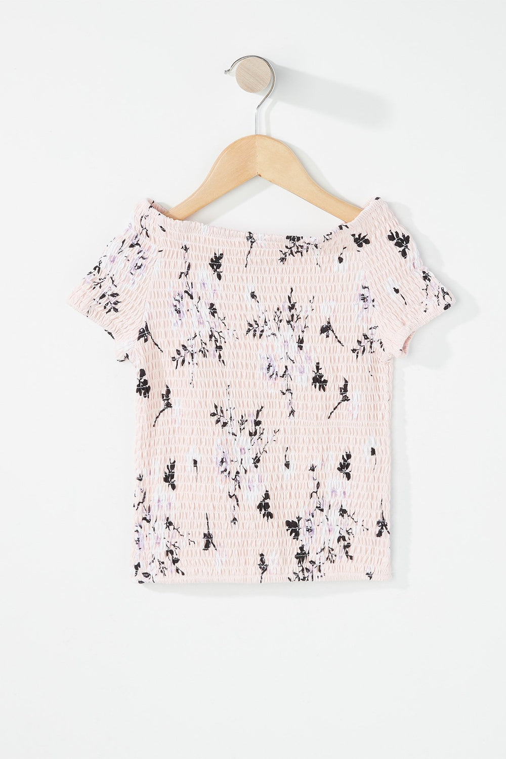 Kids T-shirt smocké fleuri à épaules dénudées pour fille Rose pâle