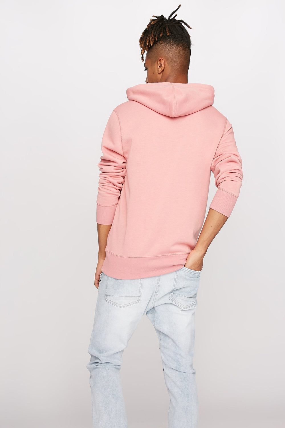 Men Haut henley à capuchon à enfiler avec taille coulissante Rose poudré