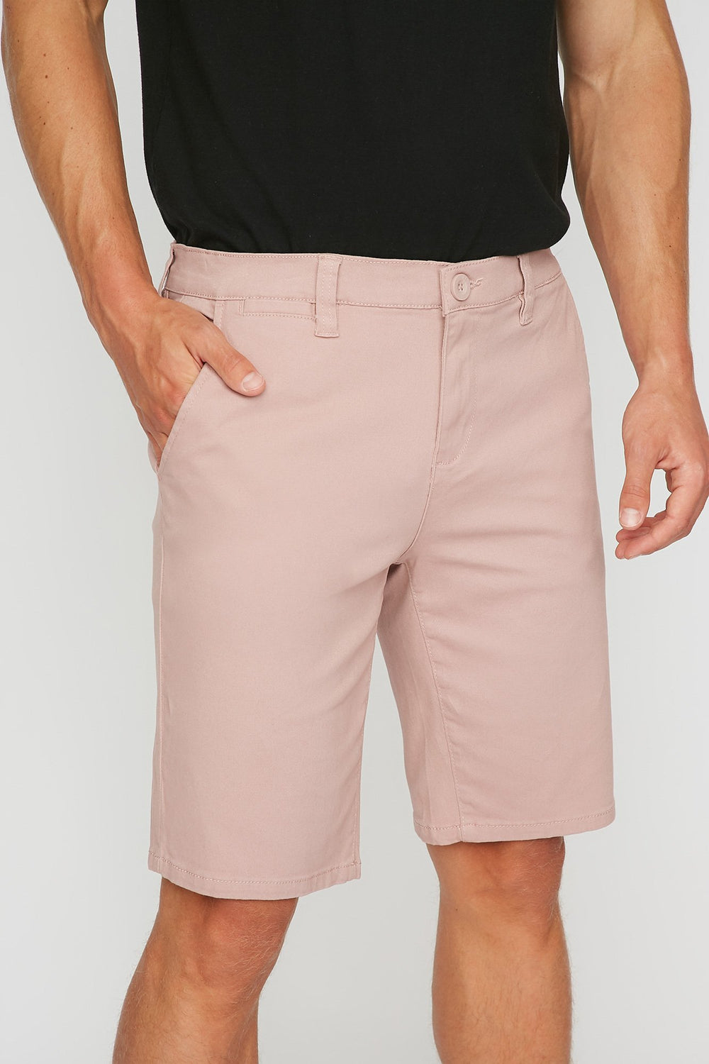 Men Short chino mince à devant plat Rose poudré