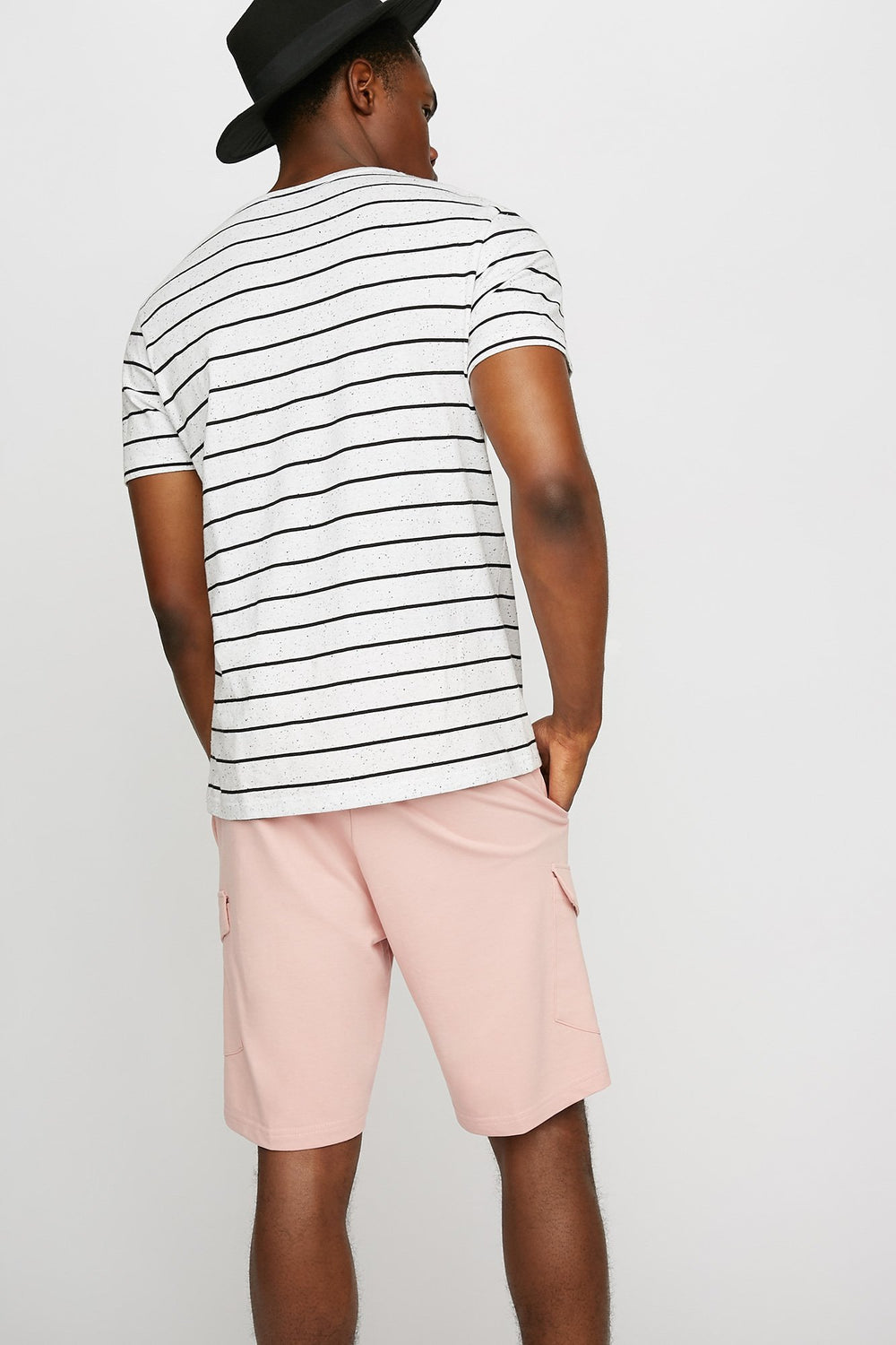 Men Short de jogging cargo mince en molleton à taille coulissante Rose poudré