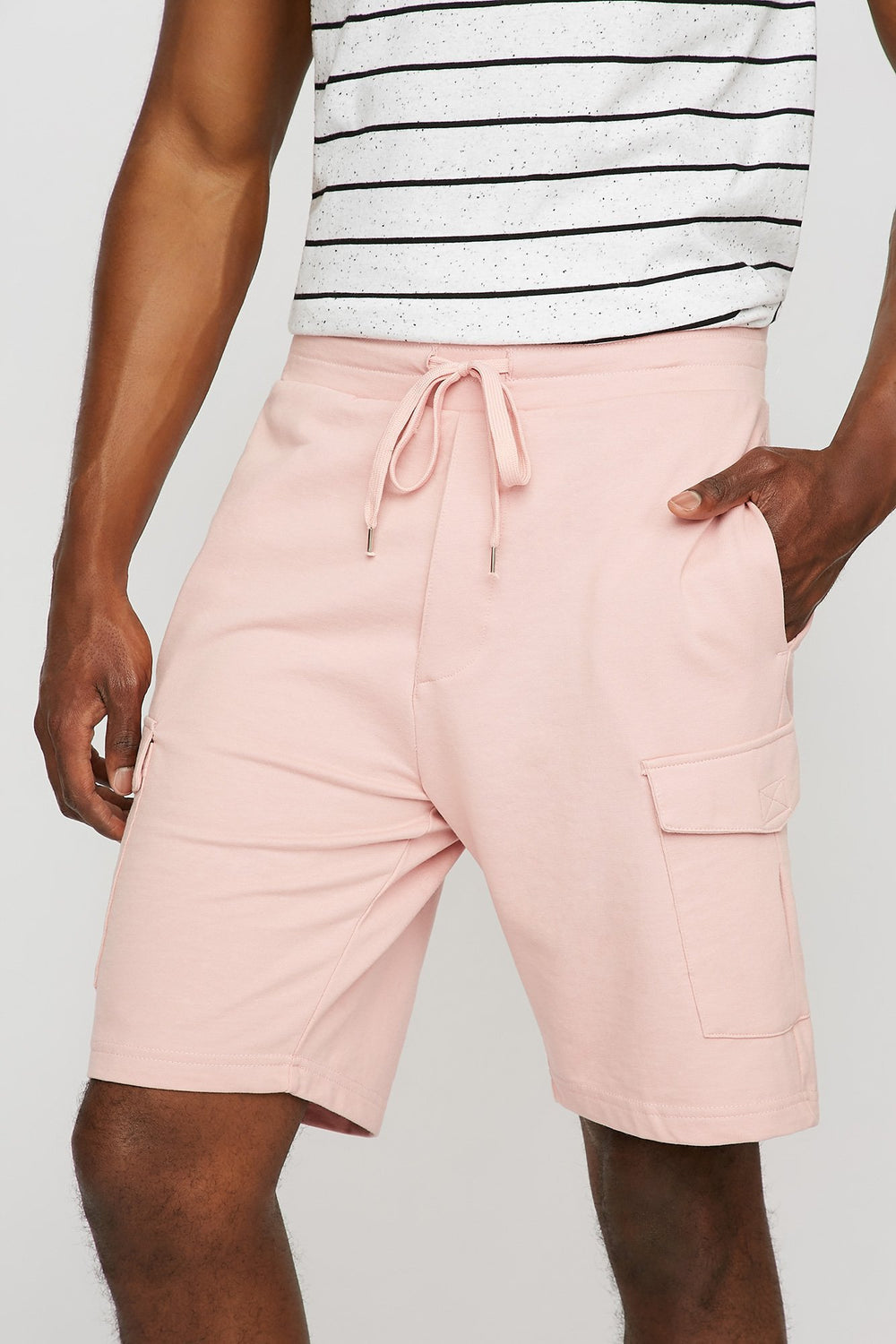 Men Short de jogging cargo mince en molleton à taille coulissante Rose poudré
