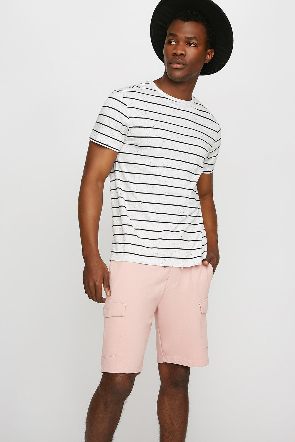 Men Short de jogging cargo mince en molleton à taille coulissante Rose poudré
