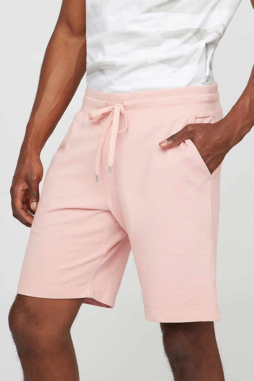 Men Short de jogging mince en molleton à taille coulissante Rose poudré