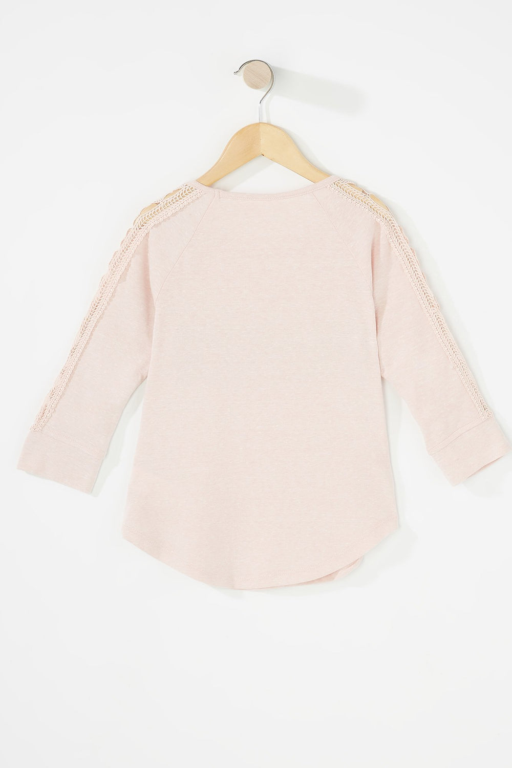 Kids Haut crocheté à rayures latérales et manches longues avec collier pour fille Rose poudré