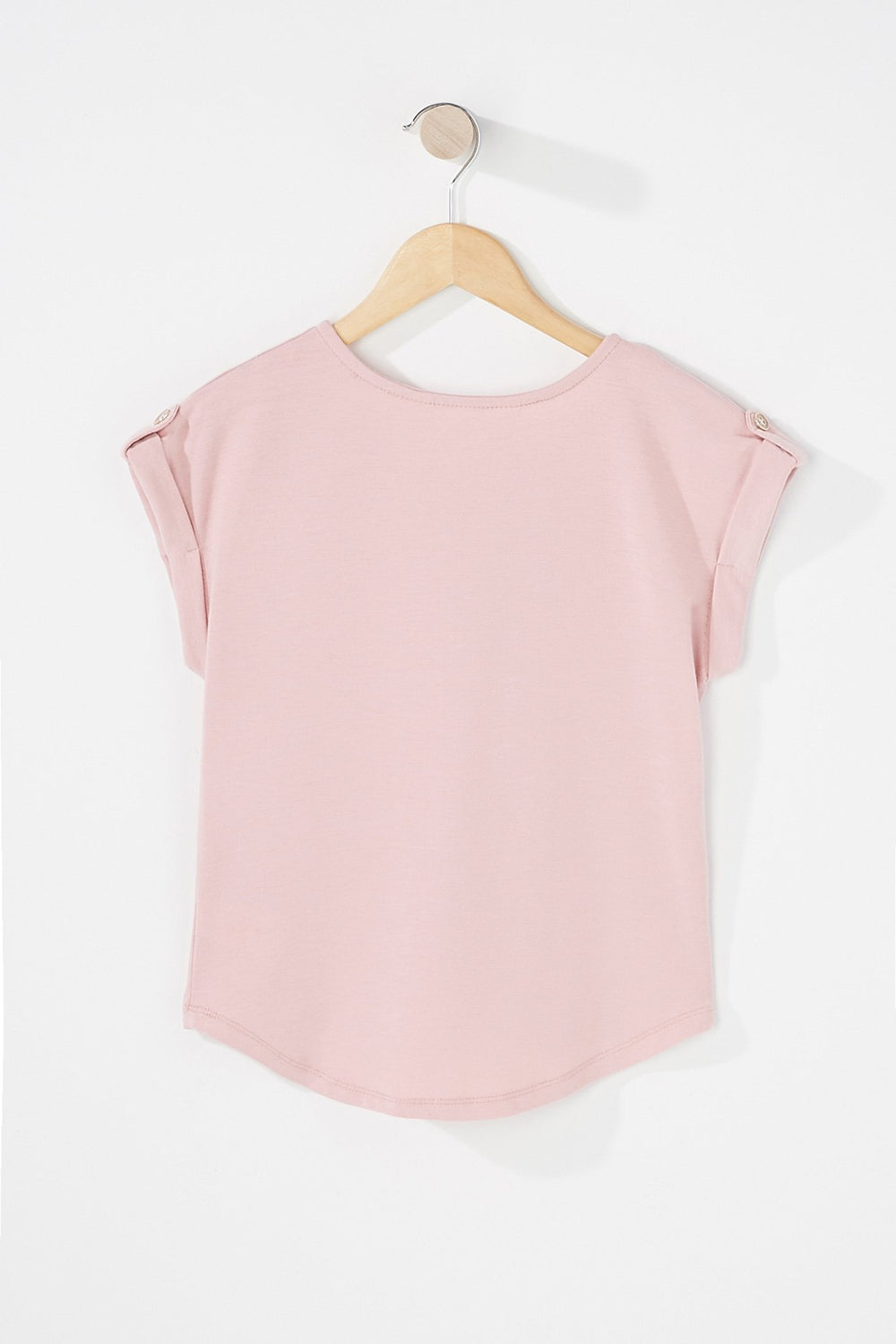 Kids T-shirt à revers roulés et demi-fermeture à glissière pour fille Rose poudré