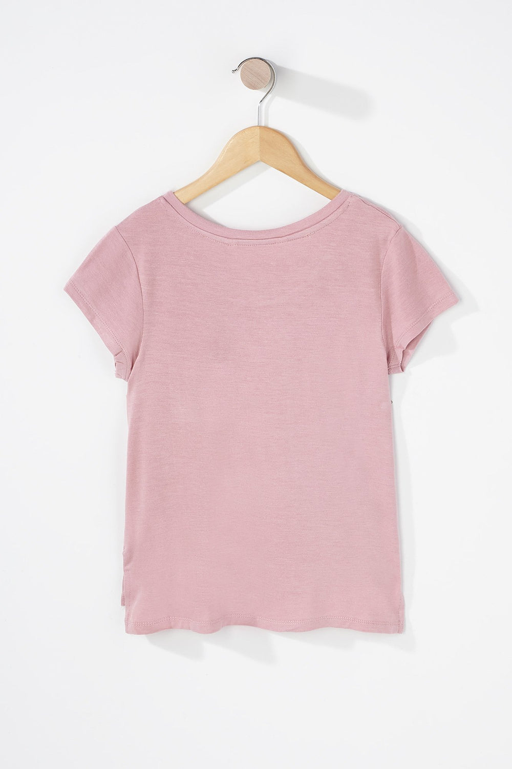Kids T-shirt de base asymétrique avec poche à encolure arrondie pour fille Rose poudré