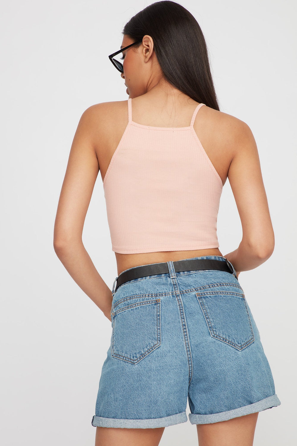 Women Camisole courte côtelée Rose