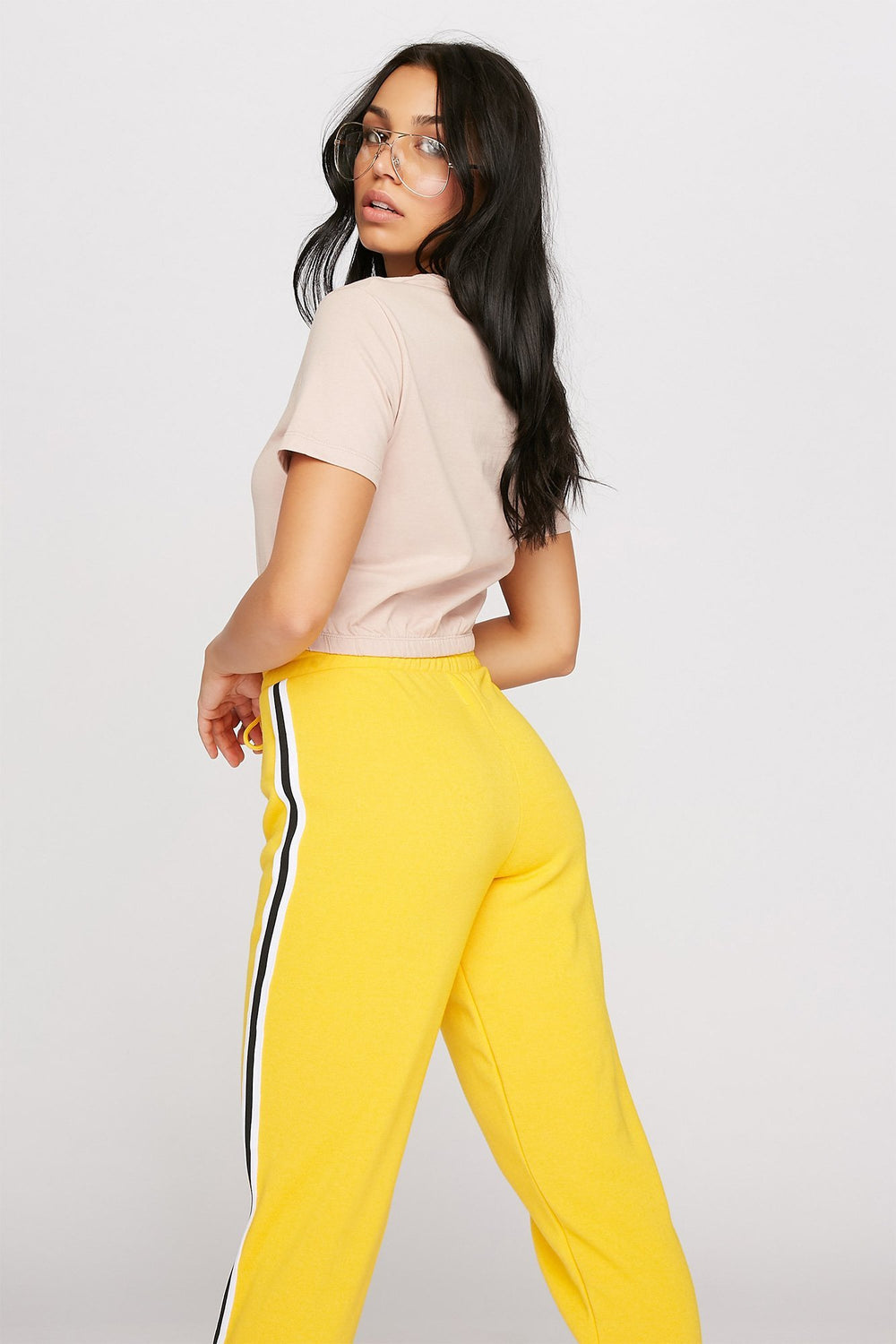 Women Cinched Cropped Crewneck T-Shirt Rose