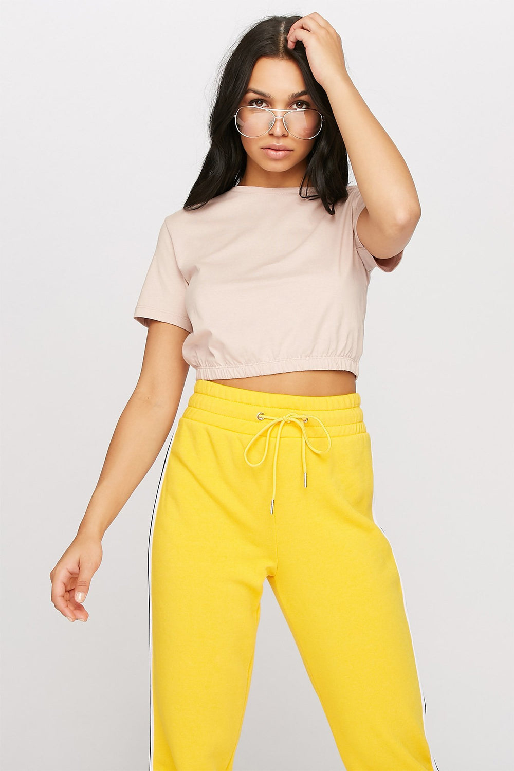 Women Cinched Cropped Crewneck T-Shirt Rose