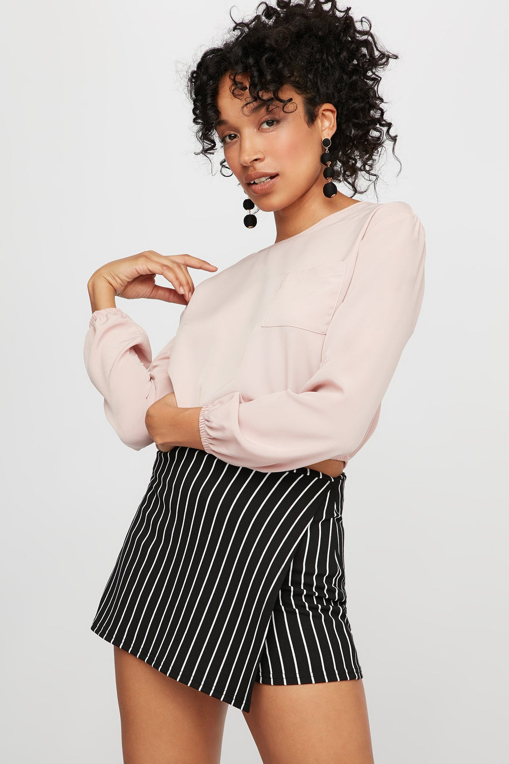 Women Lightweight Cinched Cropped Pocket Long Sleeve Rose