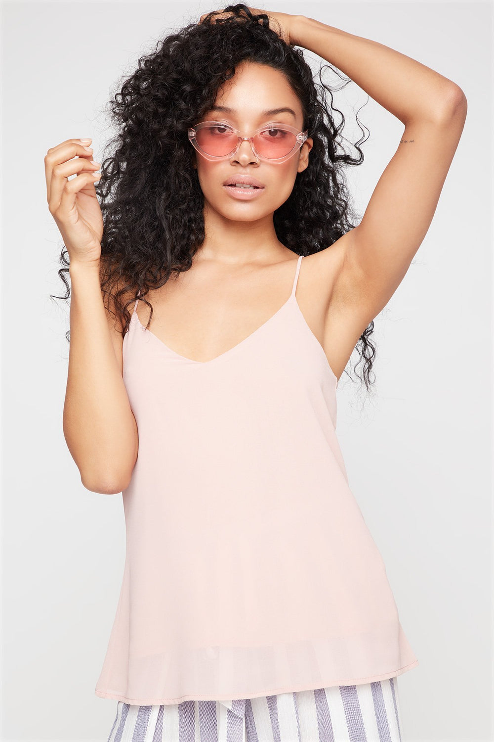Women Racerback V-Neck Sheer Camisole Rose