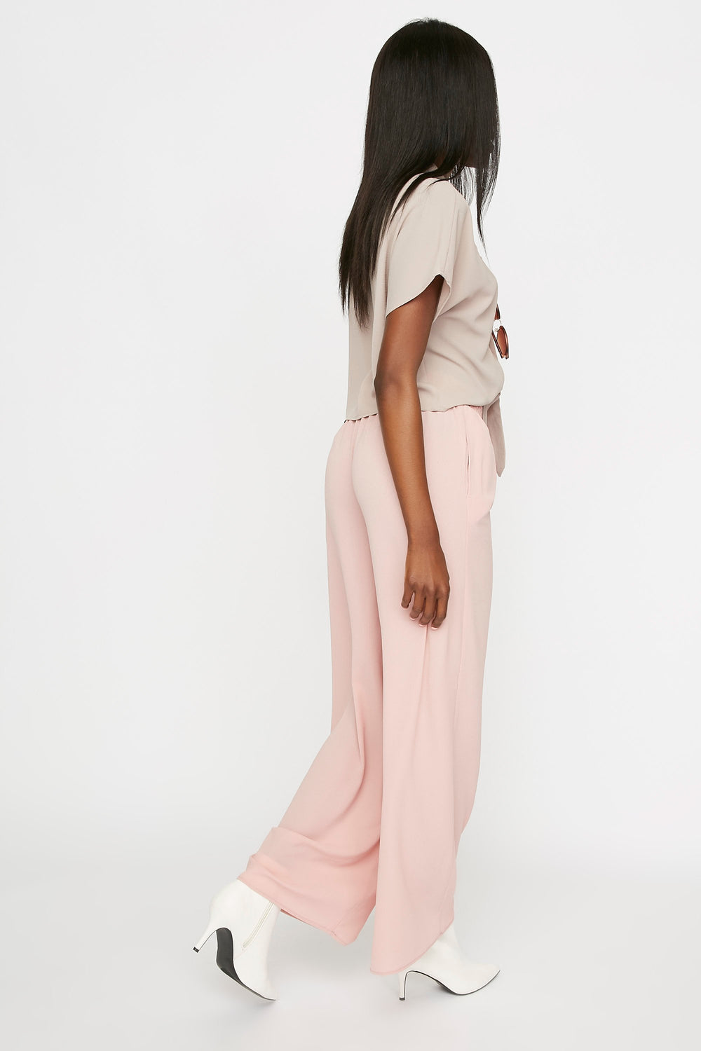Women Tassel Drawstring Wide-Leg Palazzo Pant Rose