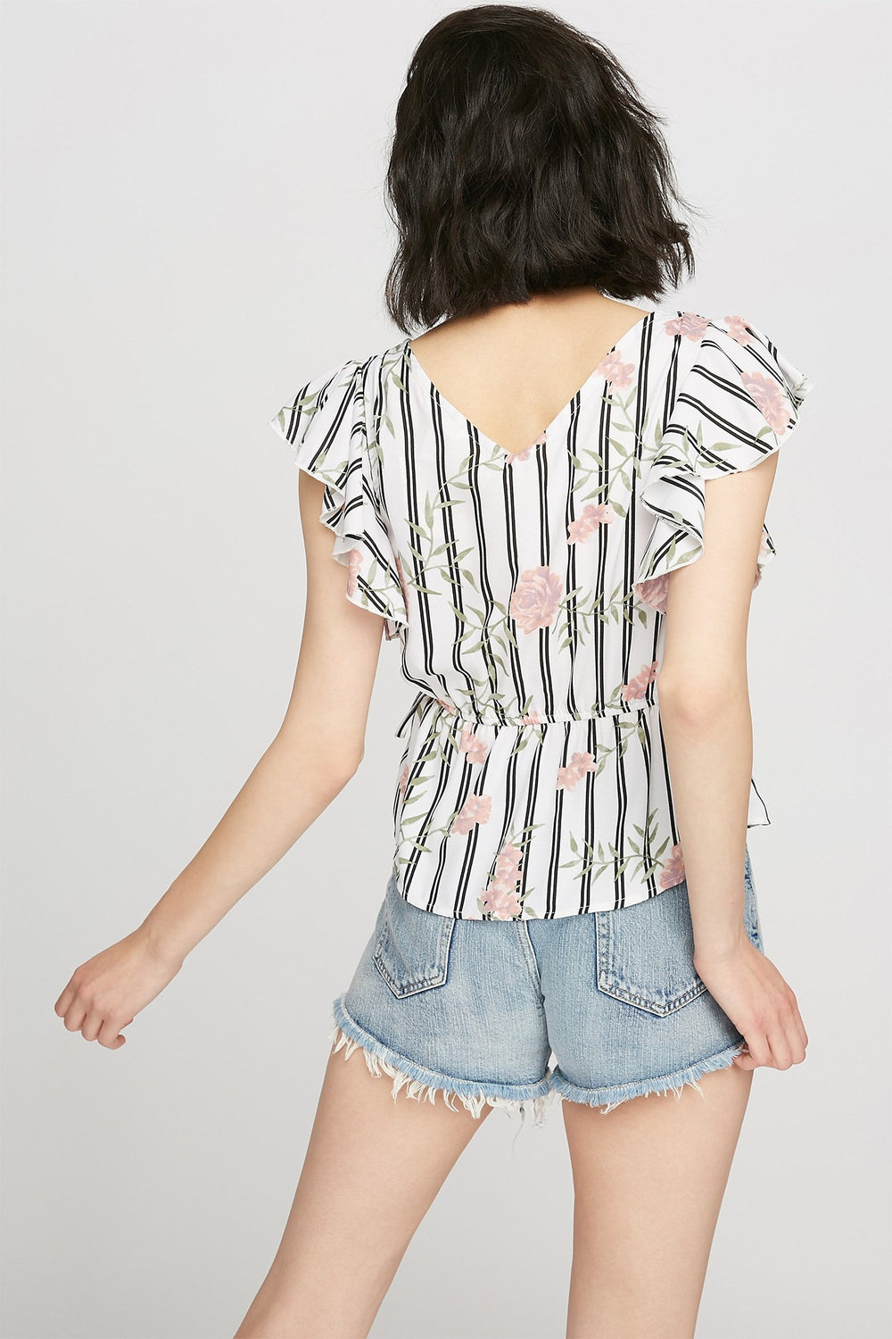 Women Blouse cache-cur volantée imprimée Rose