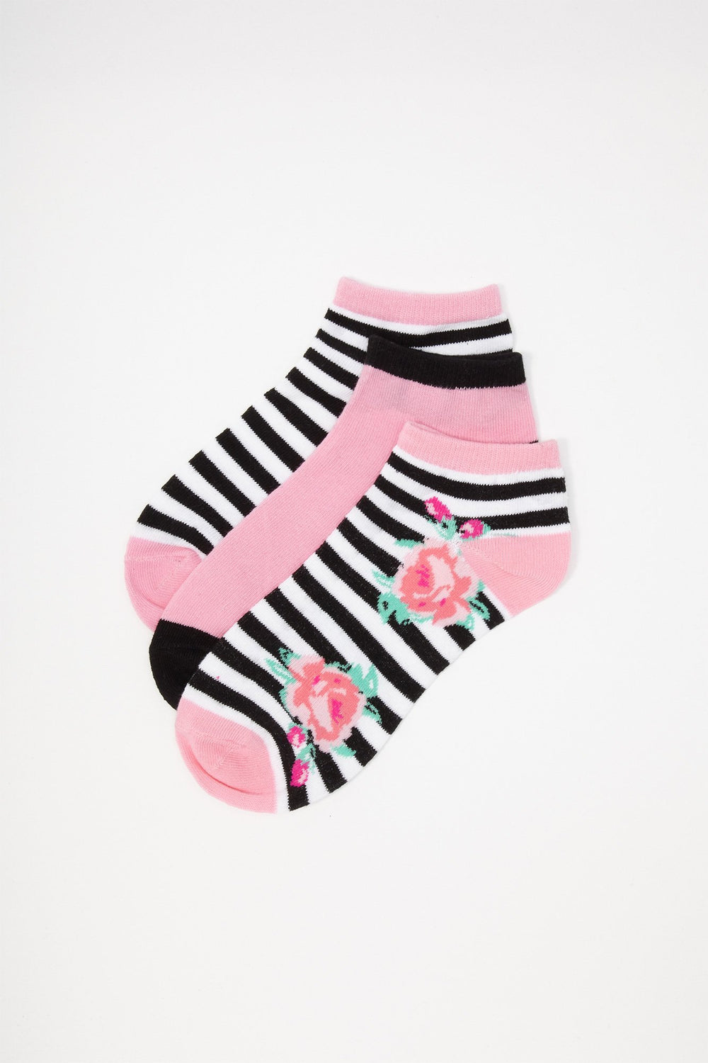 Women Chaussettes rayées fleuries (3 paires) Rose