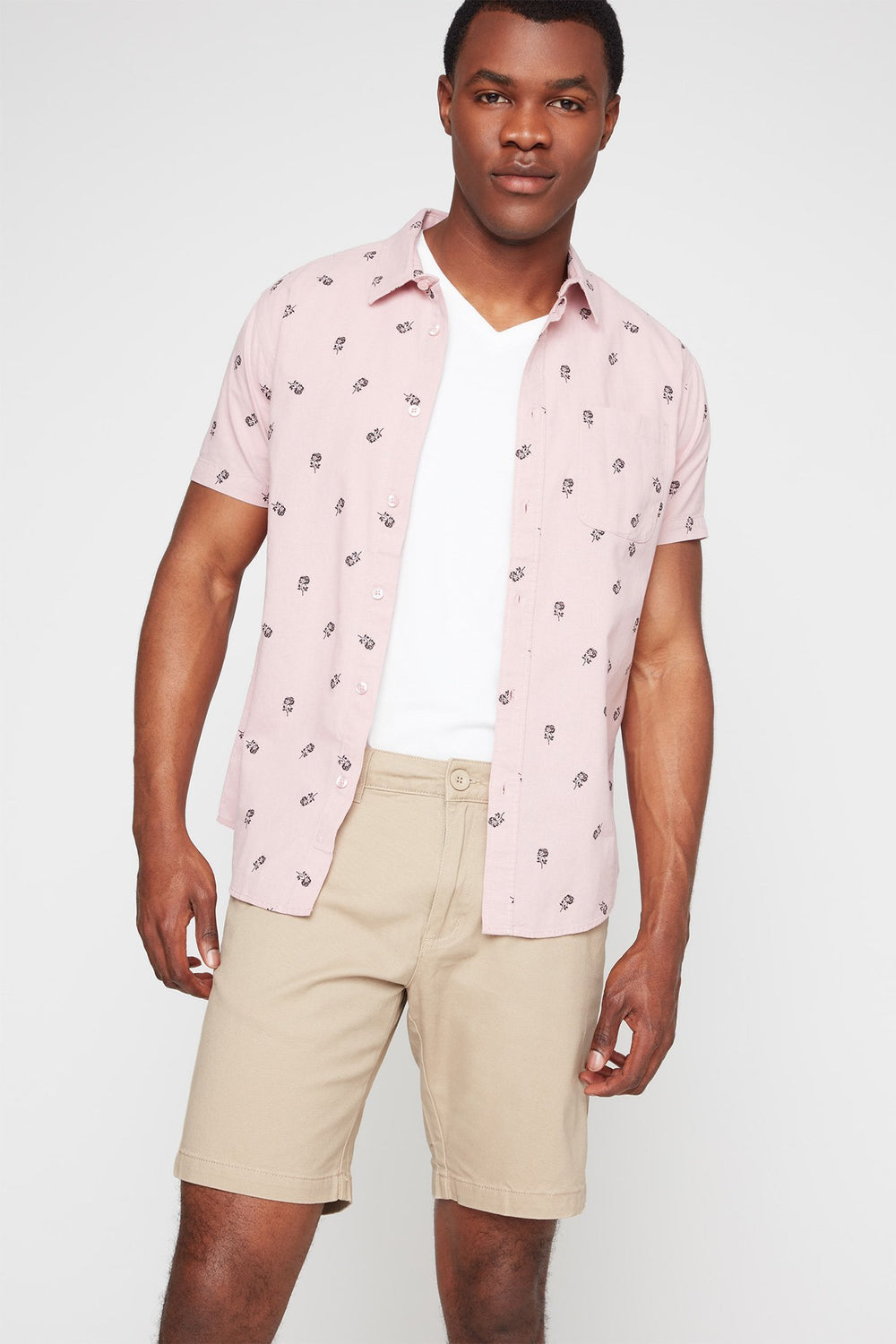 Men Chemise boutonnée fleurie à manches courtes Rose