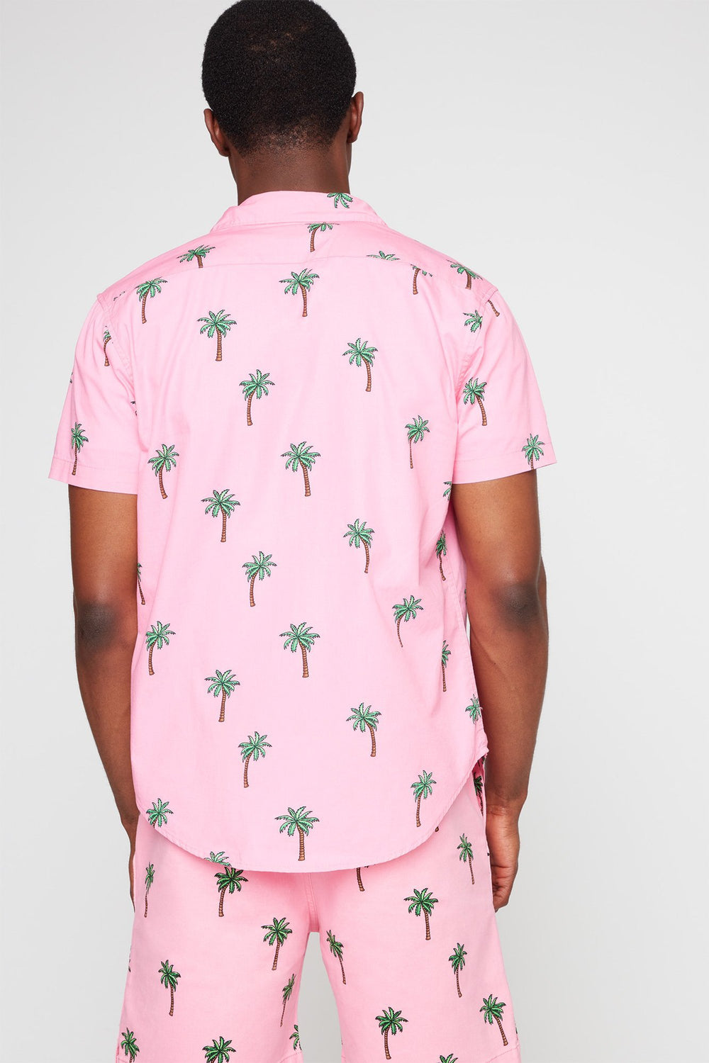 Men Chemise boutonnée imprimée à manches courtes Rose