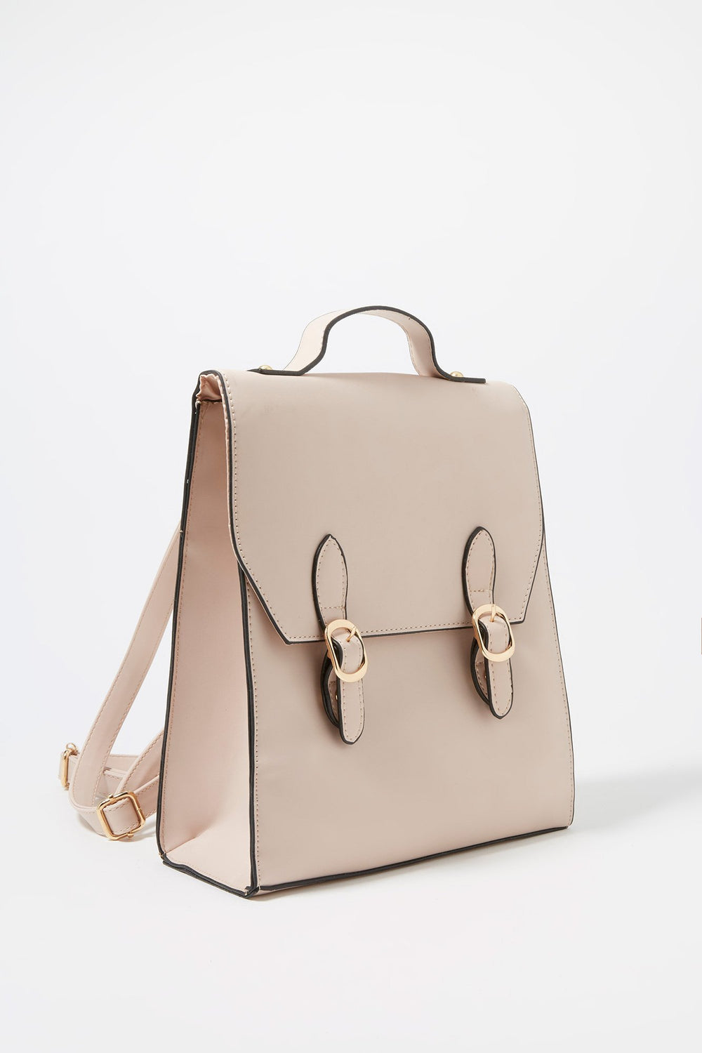 Women Faux-Leather Dual Buckle Backpack Rose