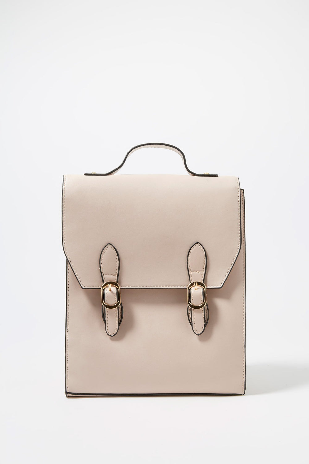 Women Faux-Leather Dual Buckle Backpack Rose