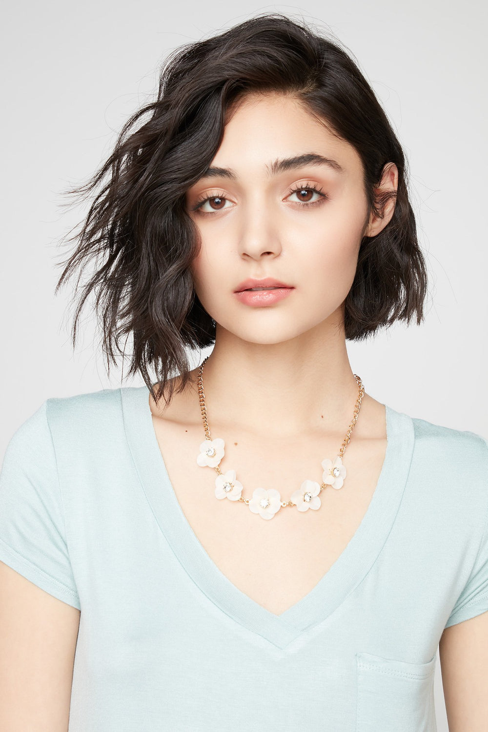 Women Floral Rhinestone Statement Necklace Rose