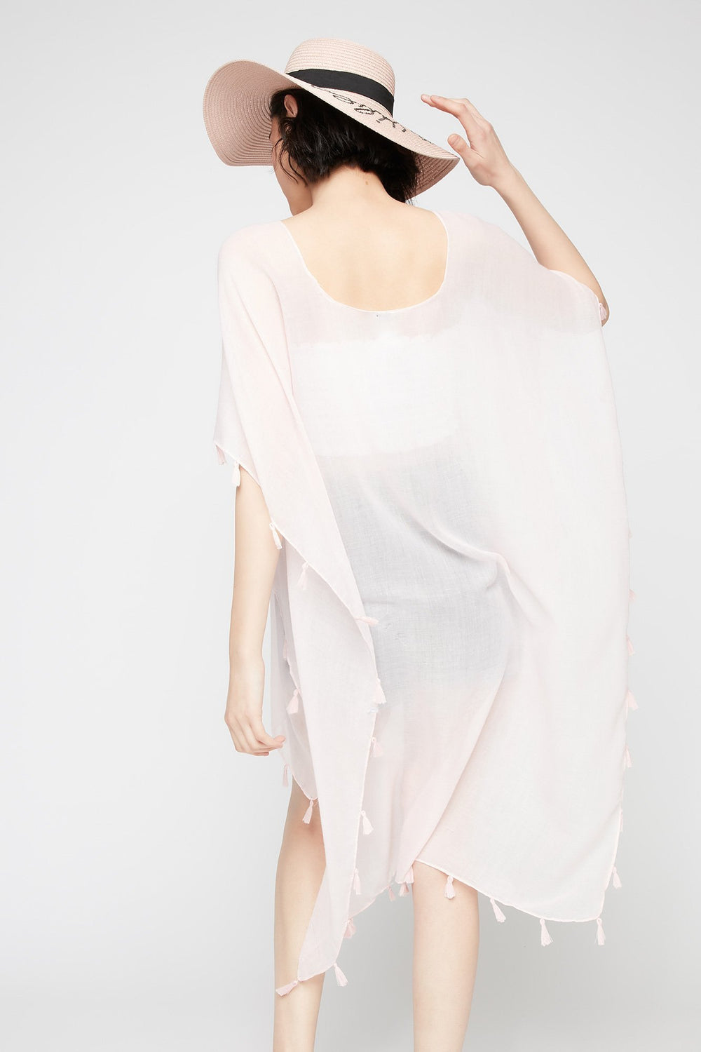 Women High-Low Tassel Poncho Rose