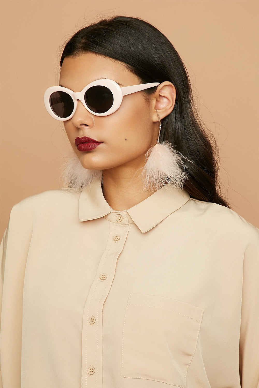 Women Lunettes de soleil à monture ovale Rose
