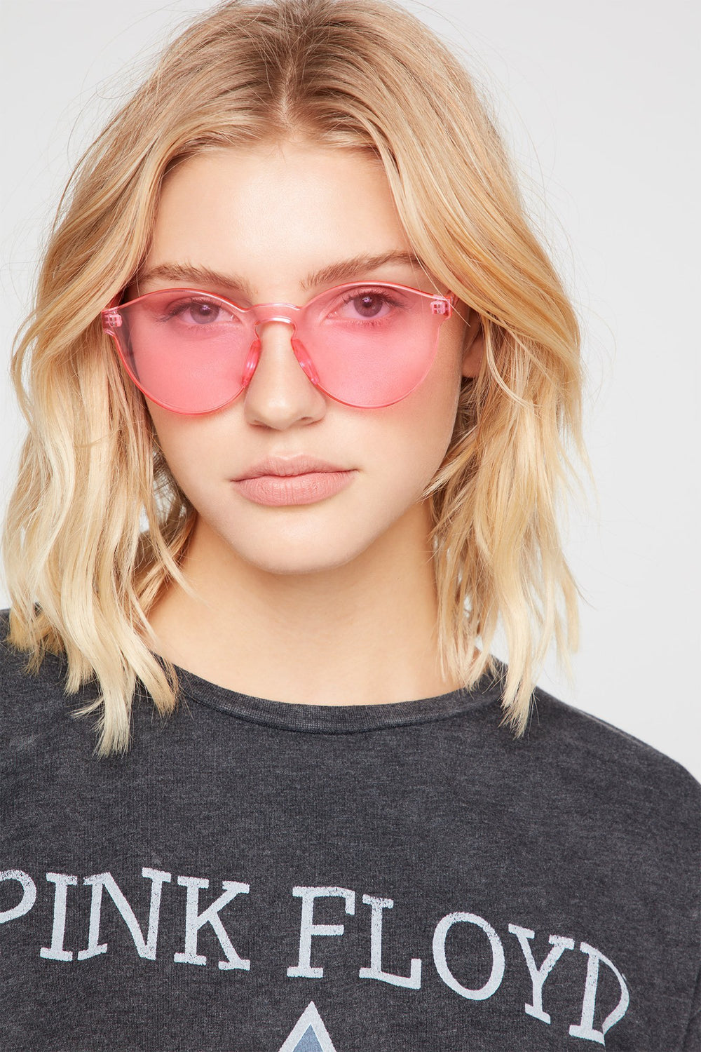 Women Lunettes de soleil à monture ronde en plastique coloré Rose