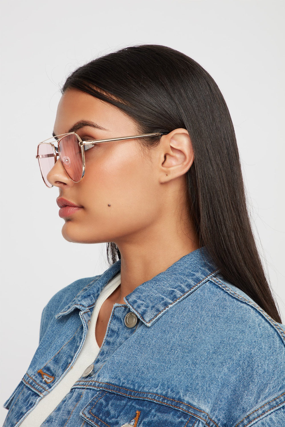 Women Lunettes de soleil aviateur avec barre double Rose