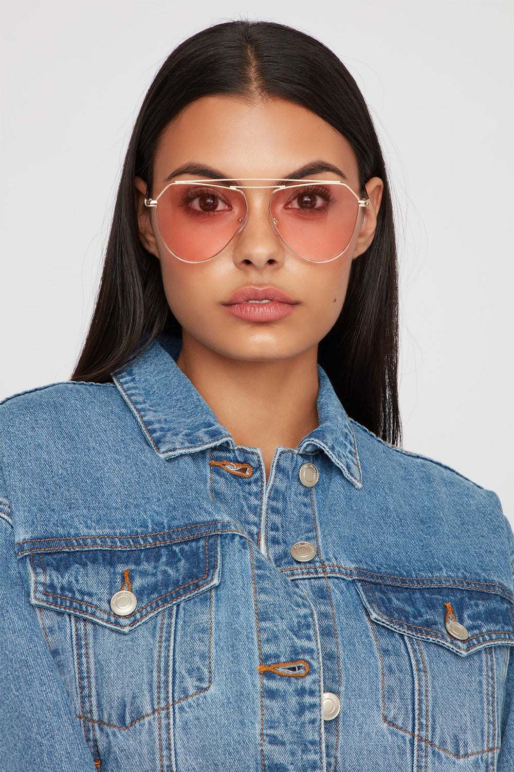 Women Lunettes de soleil aviateur avec barre double Rose