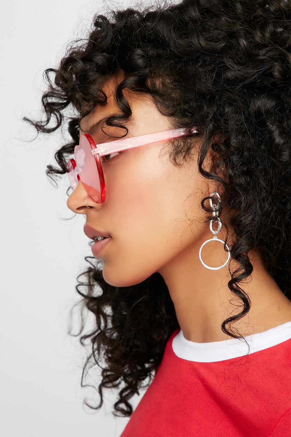 Women Lunettes de soleil surdimensionnées en forme de cur Rose