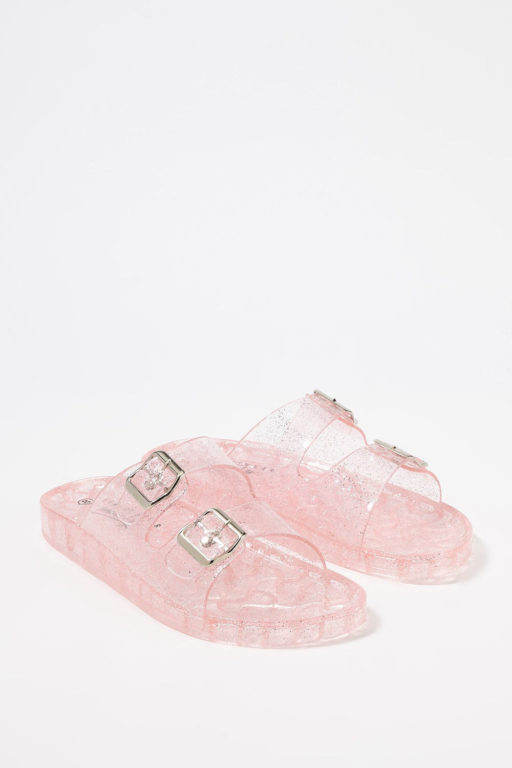 Women Mules en gel scintillant avec boucle double Rose