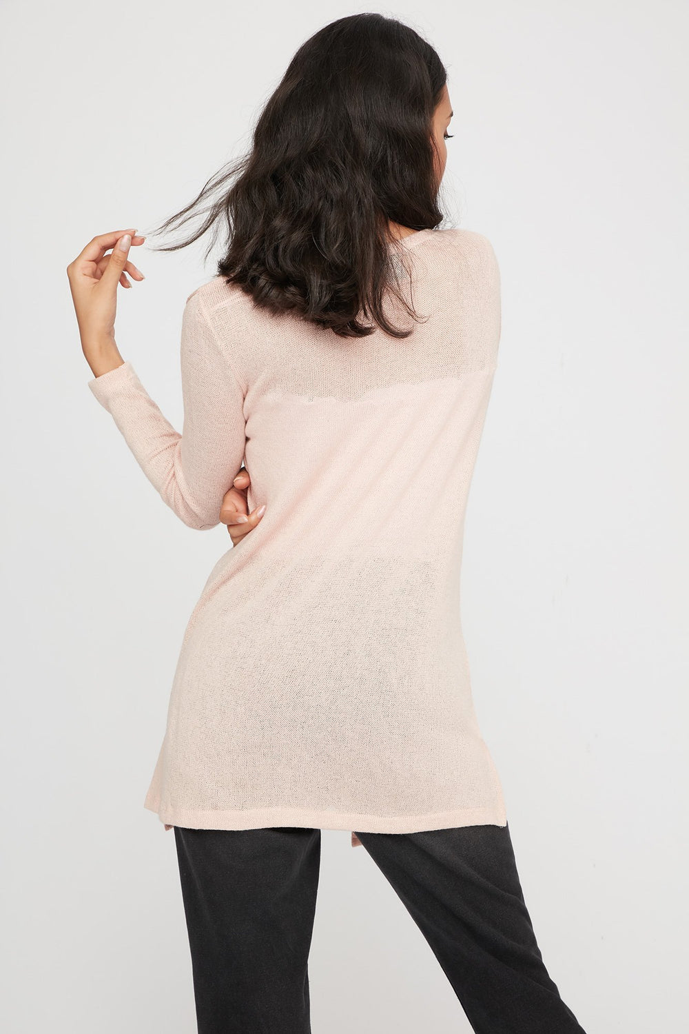 Women Open-Front Basic Longline Cardigan Rose