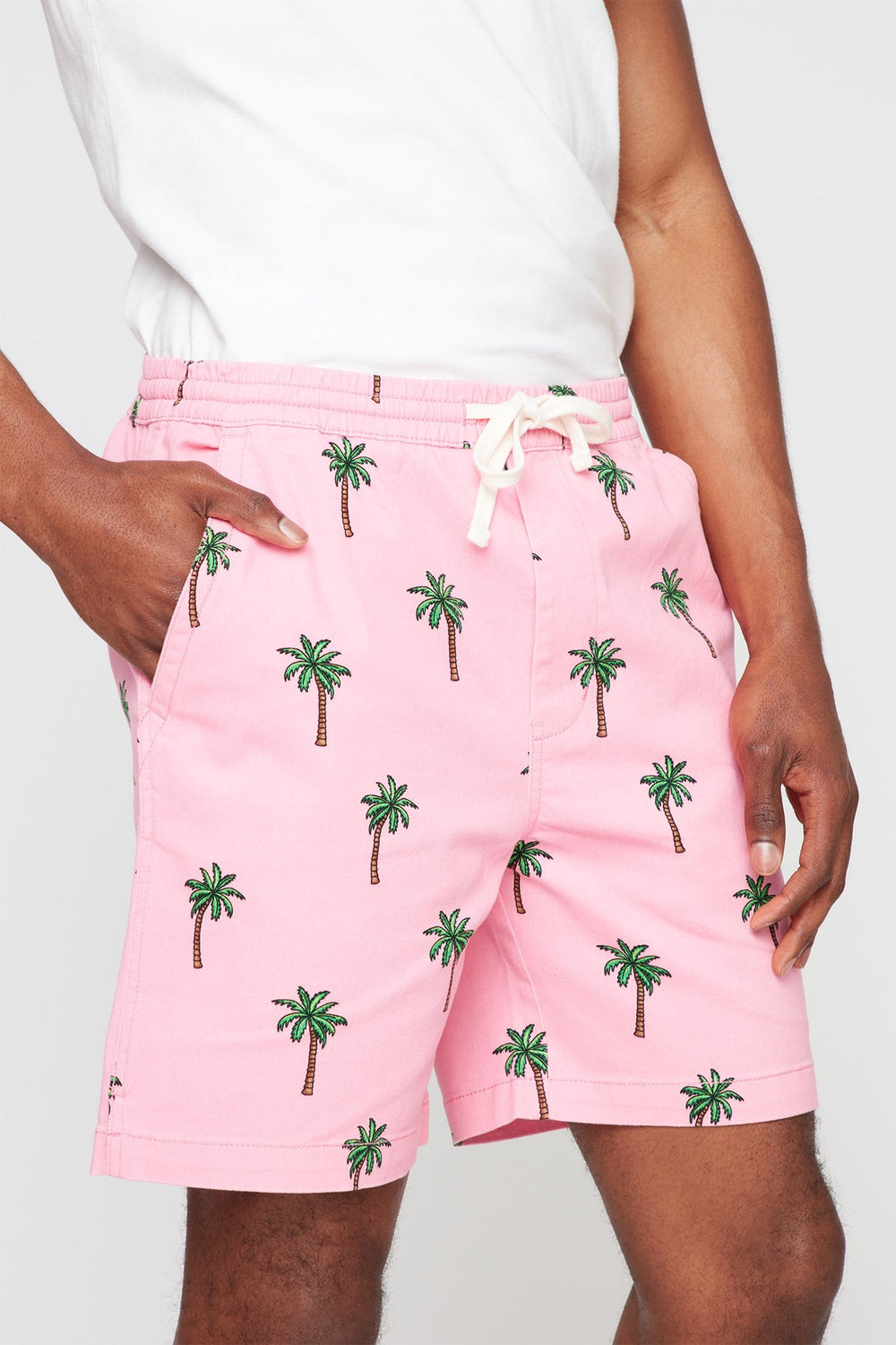 Men Printed Drawstring Slim Short Rose