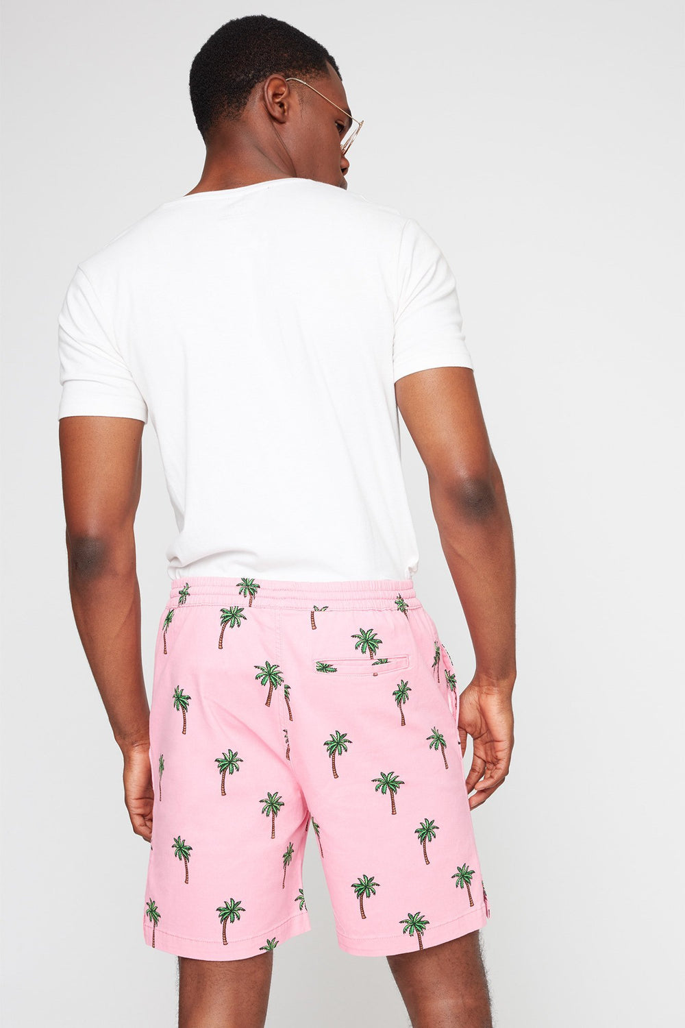 Men Printed Drawstring Slim Short Rose