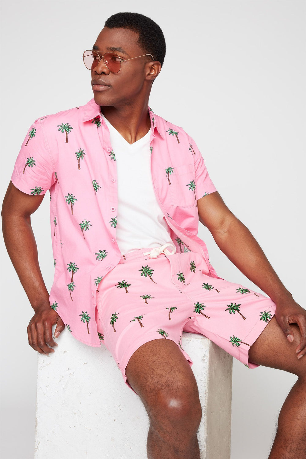 Men Printed Drawstring Slim Short Rose