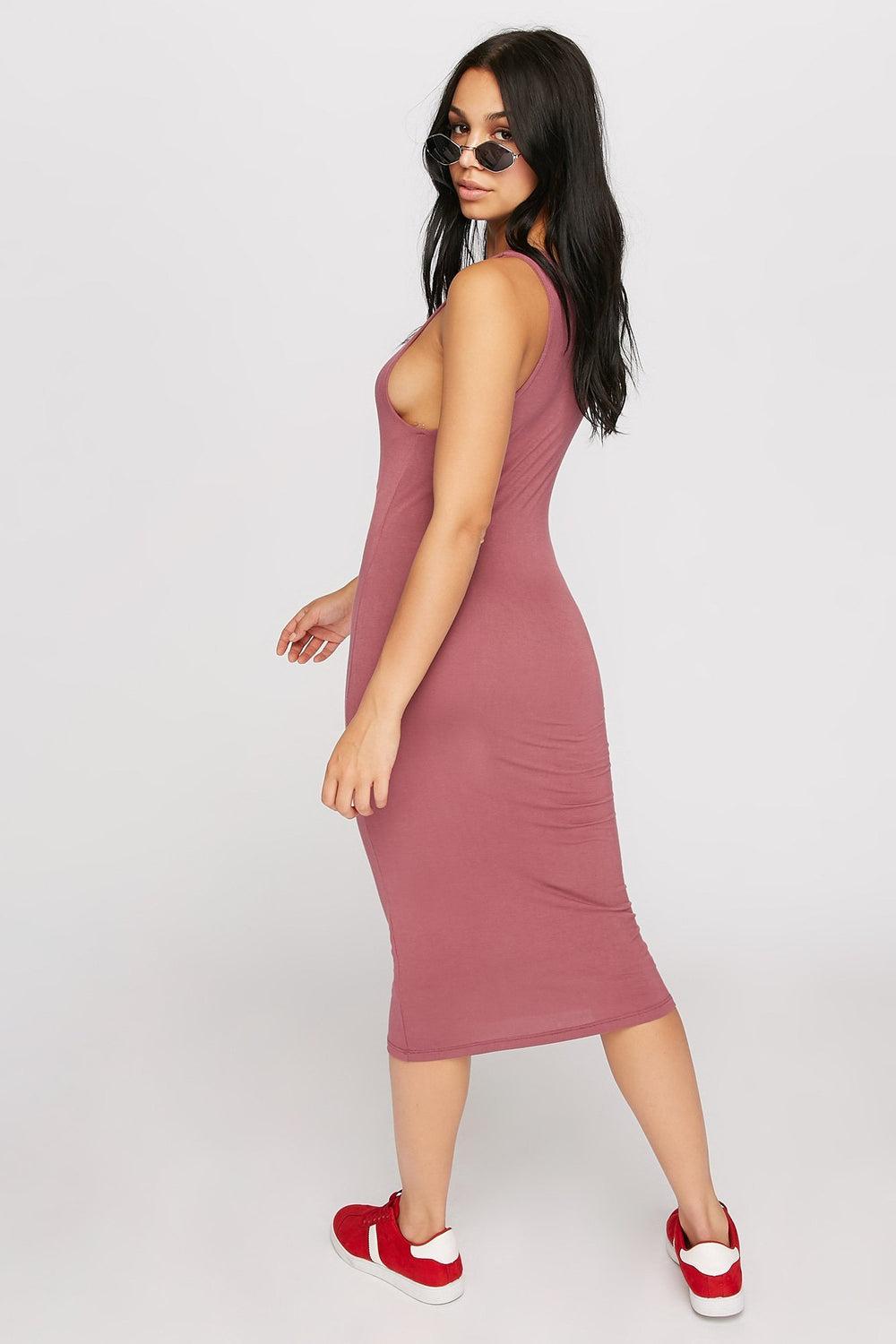 Women Robe maxi moulante sans manches Rose