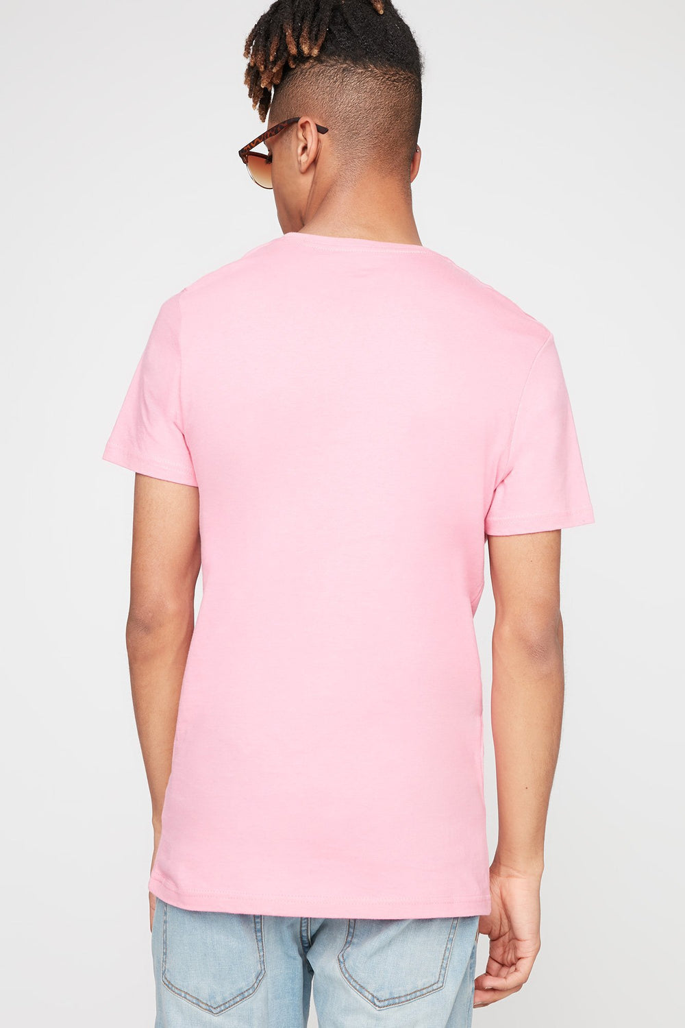 Men T-shirt basique doux pastelé à encolure dégagée Rose