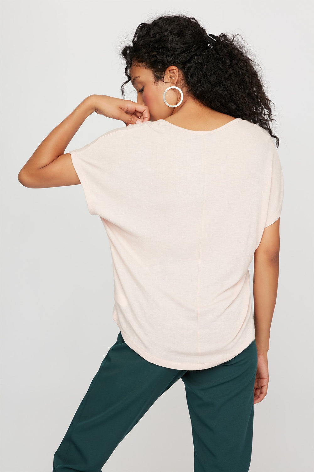 Women V-Neck  Basic Dolman T-Shirt Rose